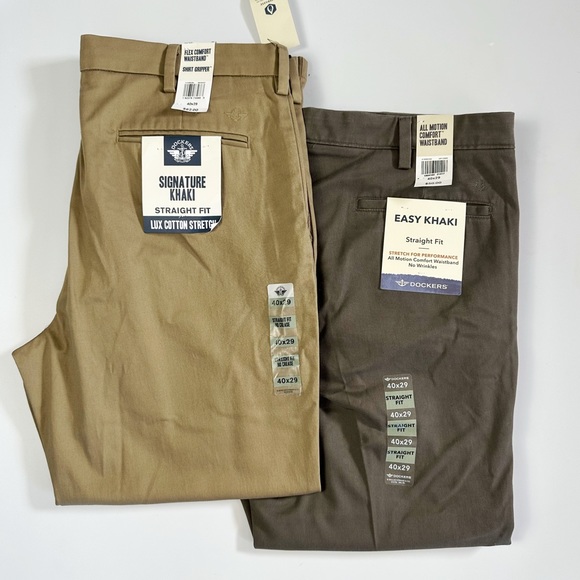 Dockers Men's Khaki Pants Straight Fit Two Pair Size 40/29 NWT